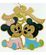 Vintage Disney Mickey Minnie Metal Baby&#39;s 1st Christmas Ornament - $40.69 CAD