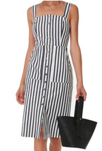 Black &amp; White Vertical Stripe Snap Button Down Front Midi Dress XS NEW - £13.28 GBP