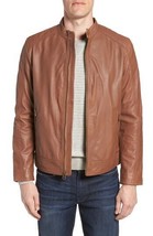 Cole Haan Mens Washed Vintage Leather Stand Collar Jacket - £189.92 GBP