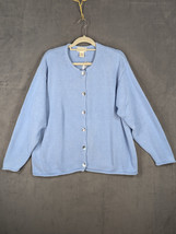 L.L. Bean Cardigan Sweater Women&#39;s Size 1X Blue Silk Cotton Knit Button - £21.42 GBP