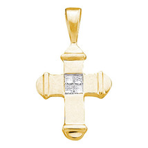 10k Yellow Gold Womens Princess Diamond Cross Fashion Pendant 1/20 Cttw - £59.83 GBP