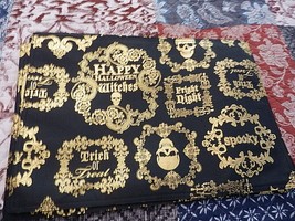 NEW Set 4 BLACK GOLD HALLOWEEN PLACEMATS Reversible Fabric SPOOKY SKULL - £19.41 GBP