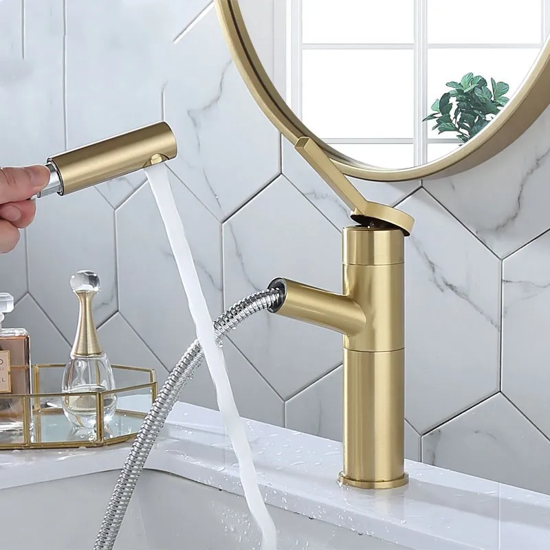 House Home Brush gold pull out bathroom sink faucet rotation brA single ...