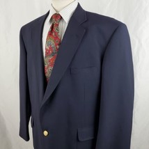 Vintage David Taylor Navy Blazer Sport Coat 46R Poly Wool Blend Brass Buttons - £25.49 GBP