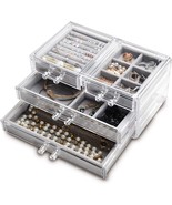 Frebeauty Acrylic Jewelry Box 4 Drawers,Clear Jewelry Organizer Velvet, ... - £32.04 GBP