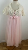 Vintage Radcliffe Double Chiffon Lingerie Dressing Gown Peignoir Robe Set Pink S - £52.45 GBP