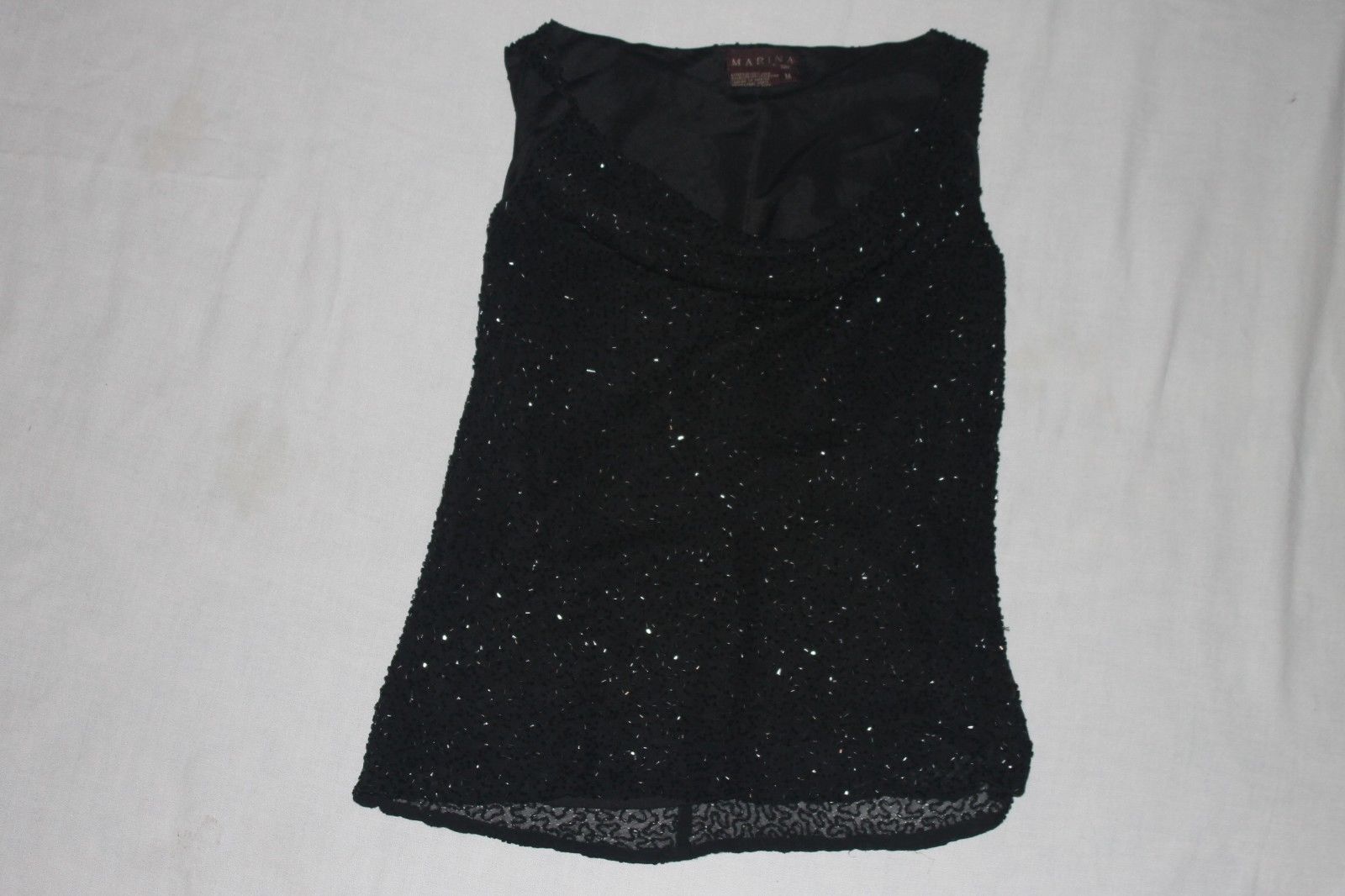 Primary image for Marina by Marina Bresler 100% silk Black sequin lwomans top Size M