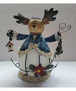 Moose Raindeer Metal Art Winter Holiday With Glass Globe Candle Holder 9... - $17.17