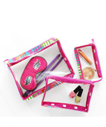 Candy stripe 3 Clear Cosmetic Makeup Bags Pouches  PVC Women Travel Bran... - £12.57 GBP
