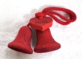 AArikka Finland Christmas Red Wood Bells w Heart Ornament 4.5&quot; - $9.41