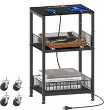 Black Nightstand By Ybing With Charging Station, 3-Tier Night Stand With Usb - £45.53 GBP