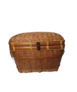 Vintage Asian Wicker Ratan Basket W/Handles And Brass Hinges 16&quot; x 13&quot; x... - £25.31 GBP