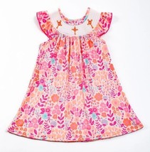 NEW Boutique Easter Cross Girls Smocked Embroidered Floral Dress - £14.34 GBP