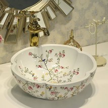 Hand Painted Flower and Bird Ceramic Vessel Sink, Round Above Counter Ar... - $399.00
