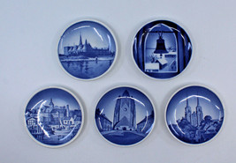 Royal Copenhagen Denmark Mini Decorative Wall Plates Blue White Buildings 2010 - £31.62 GBP