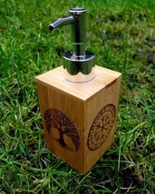Handmade engraved wooden soap dispenser with Viking Vegvisir Pagan Witch... - $20.49
