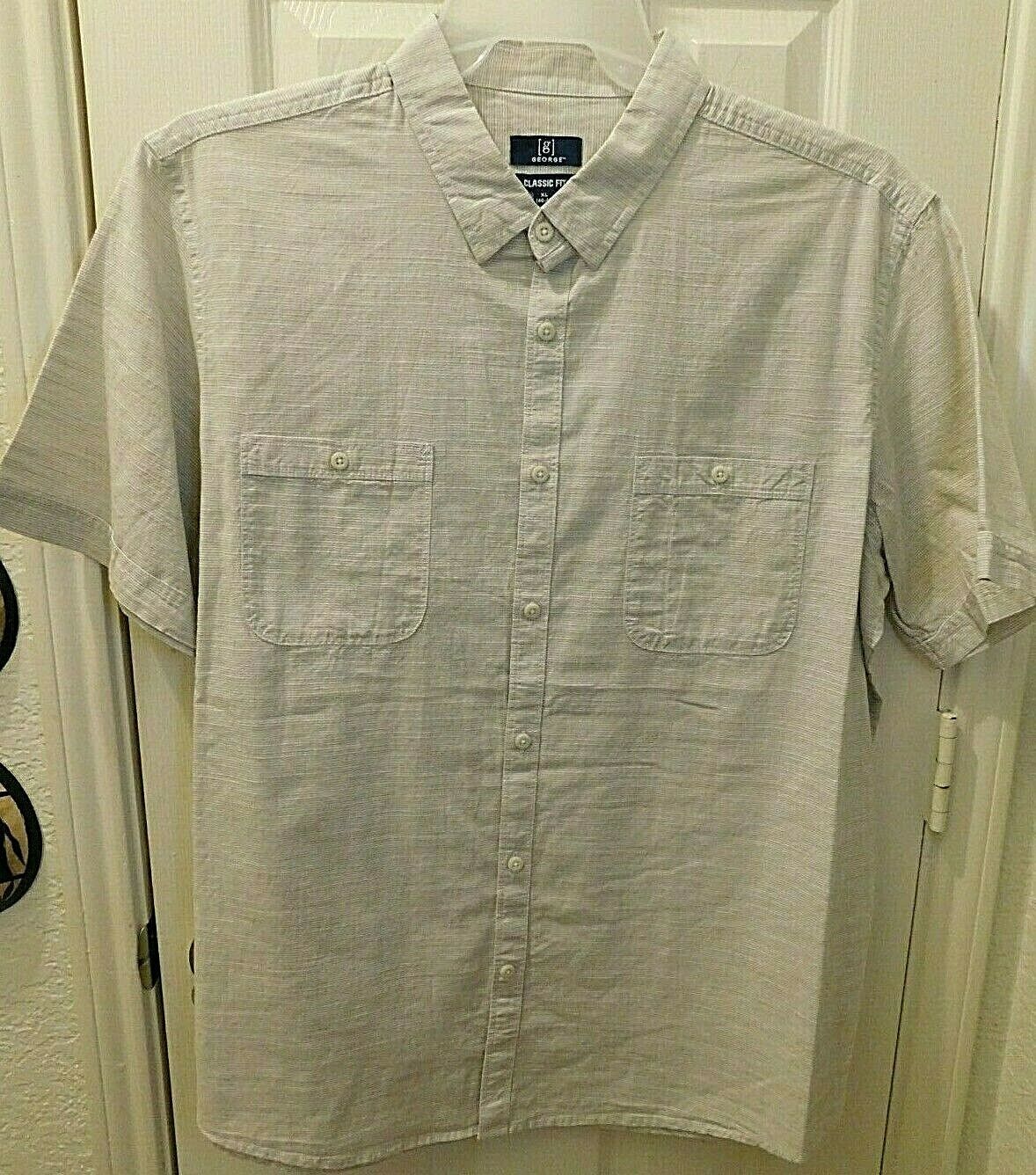 Primary image for George Men's Short Sleeve Button Front Shirt Size XL 46-48 Texture Woven Beige