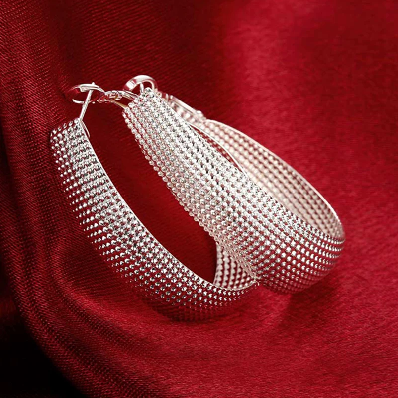 925 Silver Jewelry Flat U Web Hoop Earring For Women Fashion Wedding Party Chris - £88.80 GBP