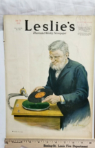 1919 Magazine Cover Art MAN PLAYING VICTROLA Leslie&#39;s Weekly Peck RECORD B5 - £5.30 GBP
