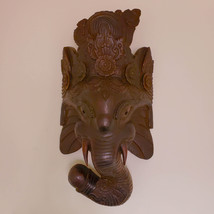 Nepalese Wooden Oxidized Ganesh Mask Wall Hanging 20&quot; - Nepal - £159.86 GBP