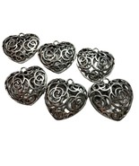 6 Hearts Large 2inch Charms Pendants Silvertone DIY Jewelry Use with Sca... - $17.24 CAD
