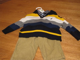Boys Nautica outfit set 12/18 M sweater pull over cord pants LS shirt $6... - $18.76