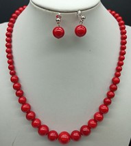 Glamorous Red 6-14mm Coral Round Bead Fashion Necklace 18 Inch Earring Set Women - £18.63 GBP
