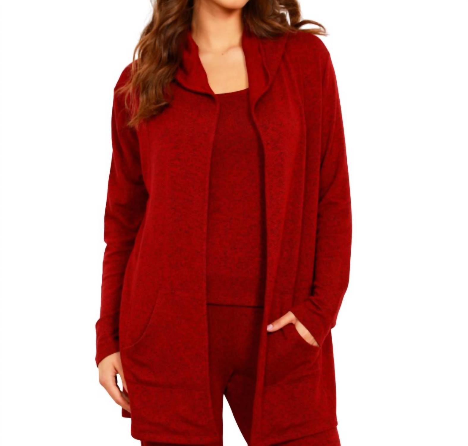 French Kyss open hoodie duster in Wine