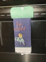 Hanging Kitchen Dish Towel w/ Pot Holder Top - Life Is A Beautiful Ride - £7.77 GBP
