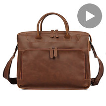 Crazy Horse PU Leather Briefcase for Women Men Laptop Bag 14 Inch Shoulder Handb - £58.19 GBP