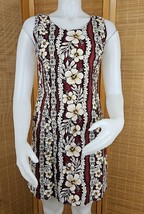 Hawaiian Flavor Tapa Cloth Print Dress M Brown Handmade Sleeveless Cotto... - $38.35 CAD