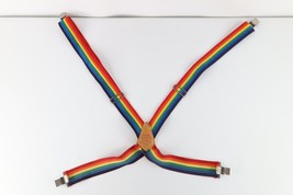 Vintage 70s Nicholas 2&quot; Rainbow Striped Pants Suspenders Holder Pride US... - $749.65 MXN