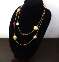 Vintage Red Gold Murano Glass Beaded Long Necklace, Hilary London - £56.66 GBP