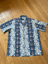 OHANA Custom Mens Large Cotton FLoral Aloha Hawaiian Shirt. Blue, white ... - £15.71 GBP