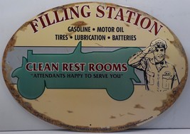 Filling Station Clean Restrooms Oval Metal Sign - £15.69 GBP
