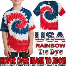 Youth Tie Dye USA Rainbow T-Shirt Tye Died XS, S, M, L, XL Boys Girls Kids Child - £11.06 GBP+