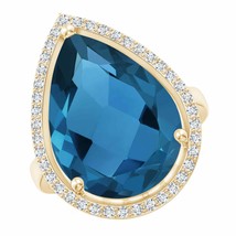 ANGARA Pear-Shaped London Blue Topaz Cocktail Ring with Diamond Halo - £2,101.34 GBP