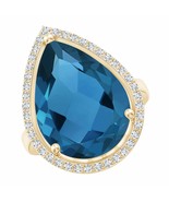 ANGARA Pear-Shaped London Blue Topaz Cocktail Ring with Diamond Halo - £2,121.01 GBP