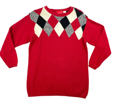 Vtg Red Argyle Pullover Sweater Petite Small Liz Claiborne Liz &amp; Co Women&#39;s - £17.97 GBP