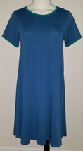 LulaRoe Blue Carly Dress Size XXS Green Ring Trim - $23.52