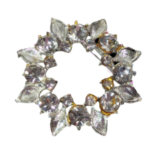 Wreath Gold Silver Tone Metal Rhinestone Leaves Brooch Pin Clip 2-in Wid... - $14.19