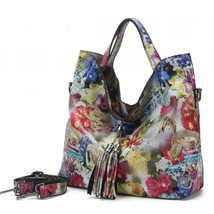 Female Real Leather Shiny Flower Summer Women Tote Handbags New Lily Floral Lady - £81.23 GBP