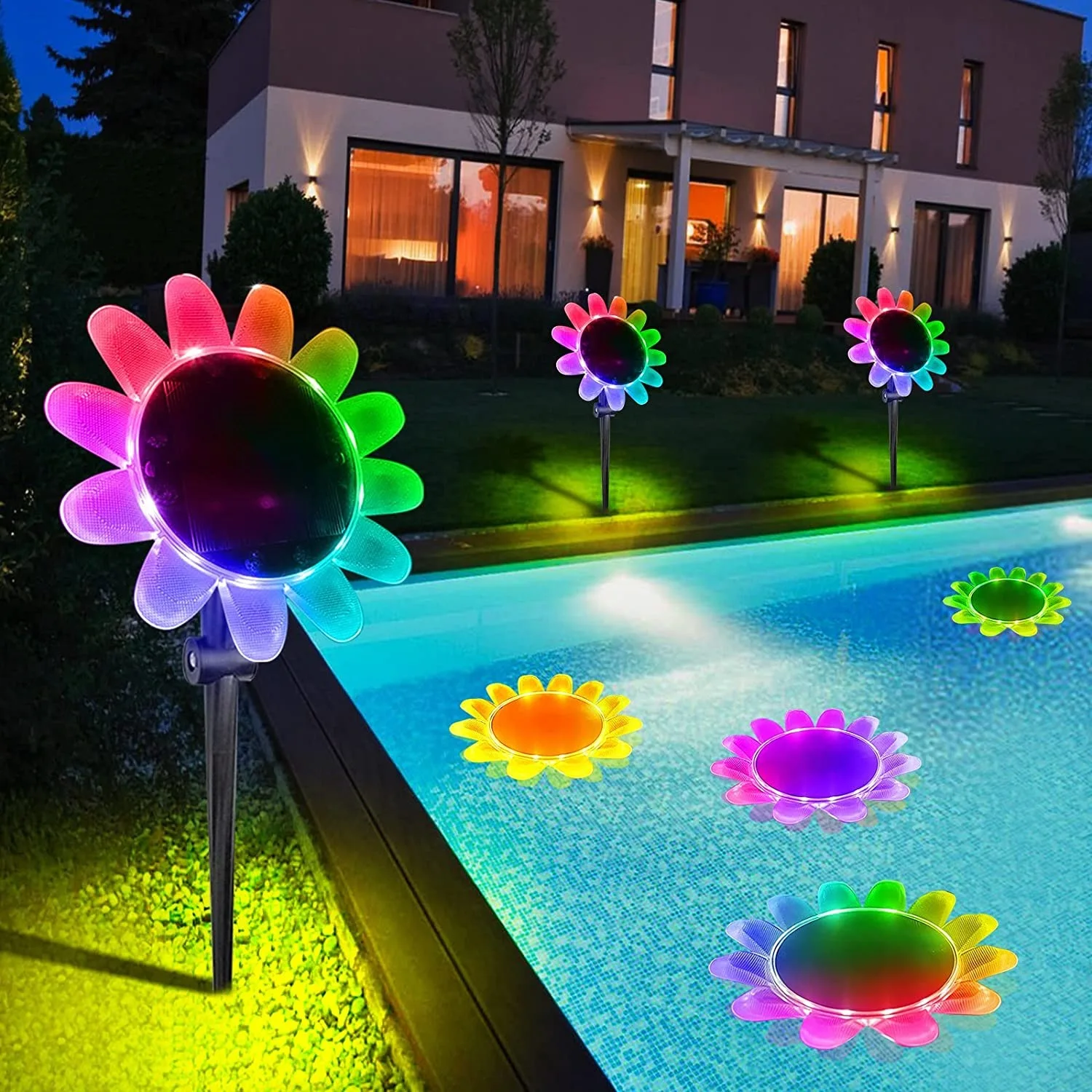 Solar Floating Pool Lights with Colorful Changing IP68 Waterproof flower Solar S - £164.65 GBP