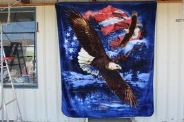 Eagle American Flag Usa Mountain Snow Eagles Outdoor Queen Blanket Bedspread - £45.84 GBP