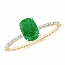 ANGARA Cushion Cut Emerald Ring with Diamond Accents in 14K Gold| Size 3-13 - £611.48 GBP