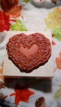 Rubber Stamp Roses and Ribbons Wreath Heart Design Wood Mounted circa 1991 - $15.00