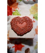 Rubber Stamp Roses and Ribbons Wreath Heart Design Wood Mounted circa 1991 - $15.00