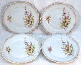 4 Small Porcelain Plates with Spray of Flowers Made in Germany S Crown mark - $26.99