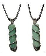 2 AMAZONITE COIL WRAPPED STONE STAINLESS STEEL BALL CHAIN NECKLACE rocks... - £7.41 GBP