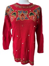 Vintage Victoria Jones Ugly Christmas Sweater Beaded Sz Lg Holiday Party... - $31.57 CAD